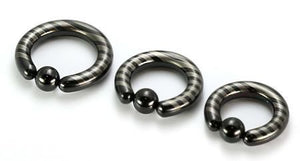 10g-4g Black Titanium-Coated Stainless Steel Captive Ring With Stripes