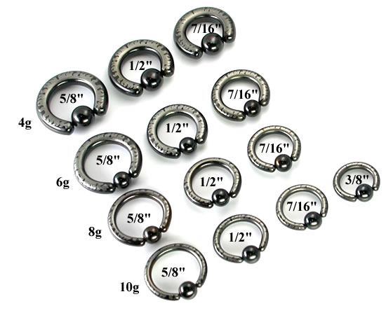 10g-4g Black Titanium-Coated Stainless Steel Captive Ring With Flames