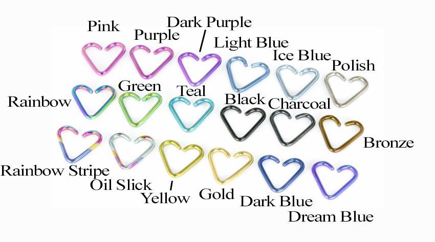 18g Niobium Heart for Ear Piercings — 2 Sizes & 18 Color Options — Price Per 1