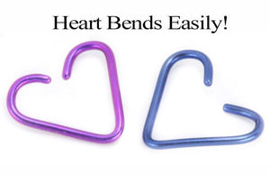 18g Niobium Heart for Ear Piercings — 2 Sizes & 18 Color Options — Price Per 1