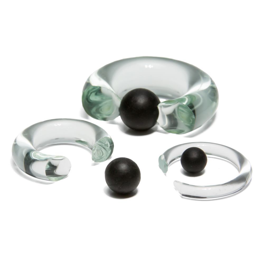 8g-00g Clear Vampire End Glass Captive Bead Ring with Black Silicone Ball