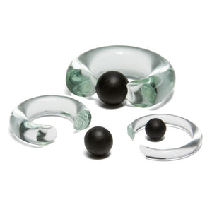 8g-00g Clear Vampire End Glass Captive Bead Ring with Black Silicone Ball