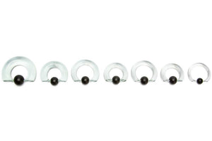 8g-00g Clear Vampire End Glass Captive Bead Ring with Black Silicone Ball