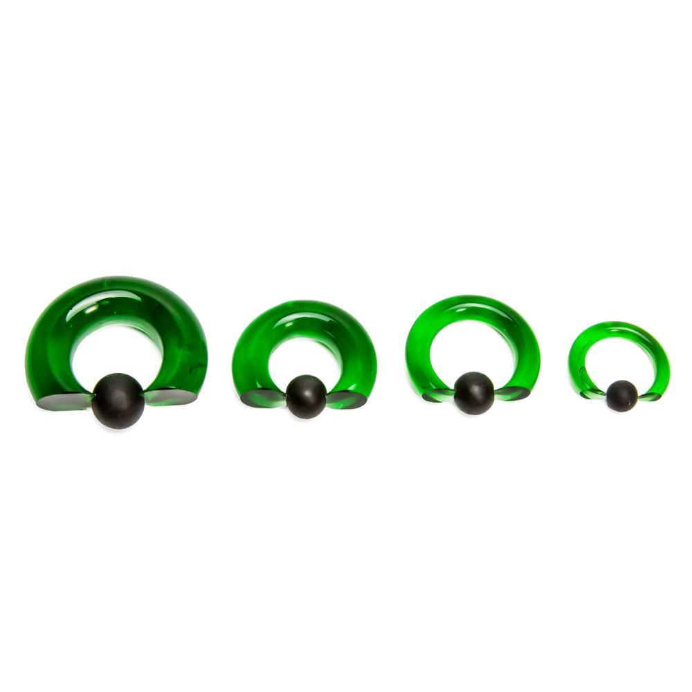 8g-00g Green Vampire End Glass Captive Bead Ring with Black Silicone Ball