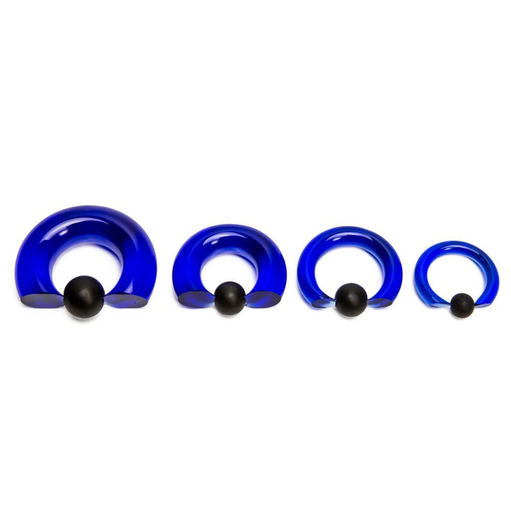 8g-00g Blue Vampire End Glass Captive Bead Ring with Black Silicone Ball