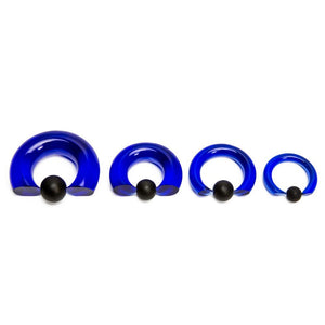 8g-00g Blue Vampire End Glass Captive Bead Ring with Black Silicone Ball