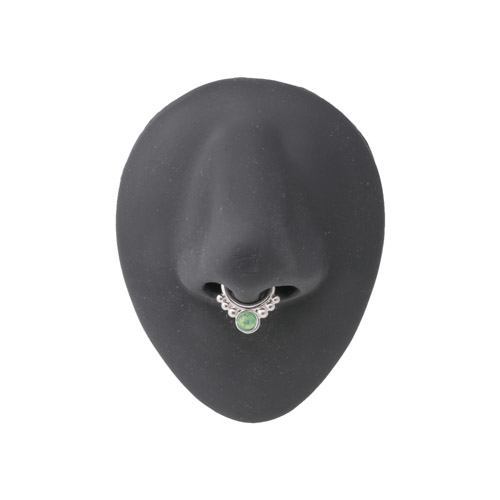Silver Plated Clip-On Septum Ring with Green Opal — Price Per 1