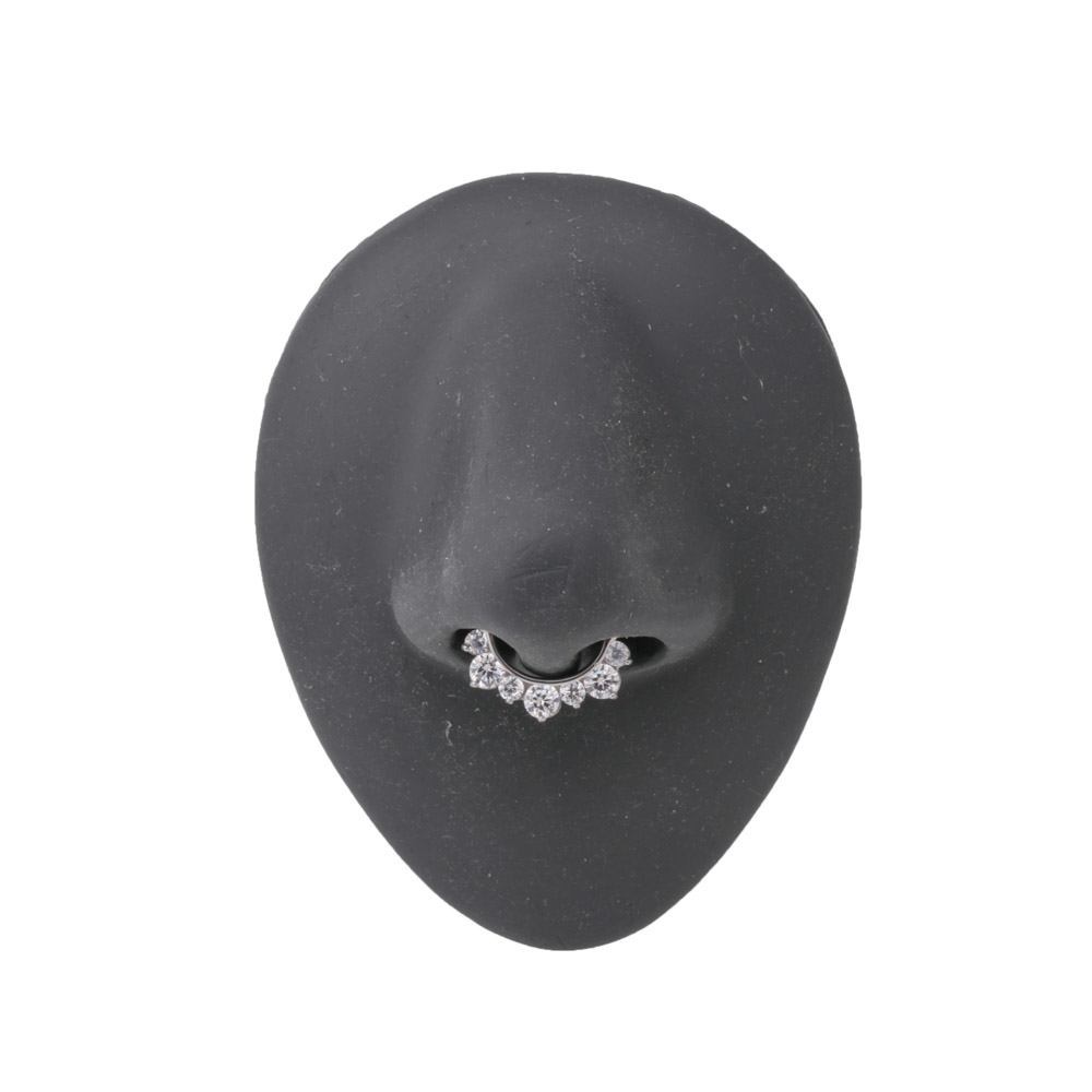 16g Steel Septum Clicker with Seven Colored Crystals — Price Per 1