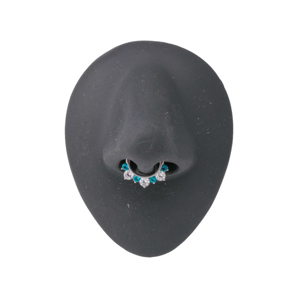 16g Steel Septum Clicker with Three Crystals and Four Colored Jewels — Price Per 1