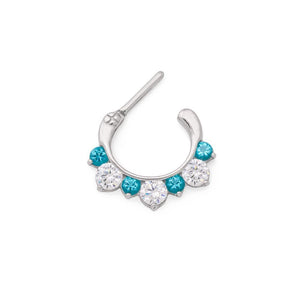 16g Steel Septum Clicker with Three Crystals and Four Colored Jewels — Price Per 1