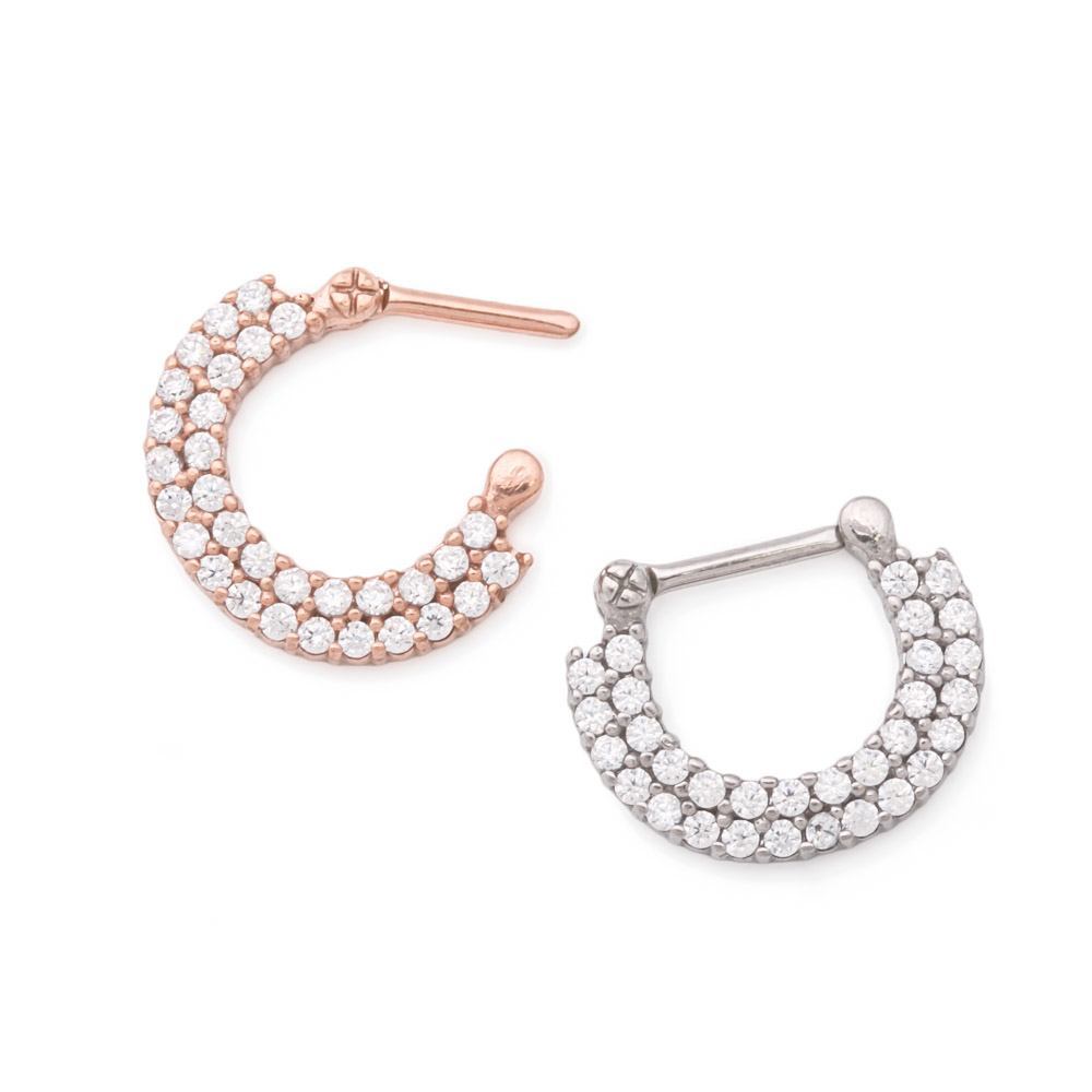 16g Stainless Steel Septum Clicker with Double Tiered Crystals — Price Per 1