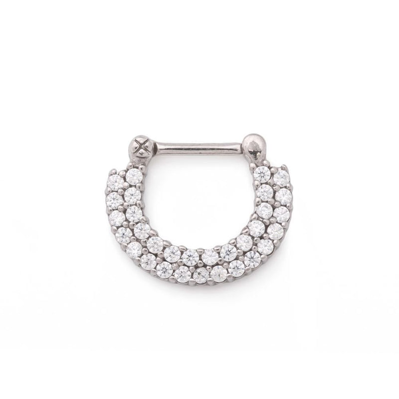 16g Stainless Steel Septum Clicker with Double Tiered Crystals — Price Per 1