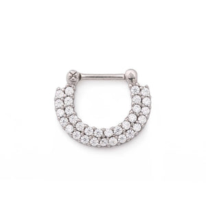 16g Stainless Steel Septum Clicker with Double Tiered Crystals — Price Per 1