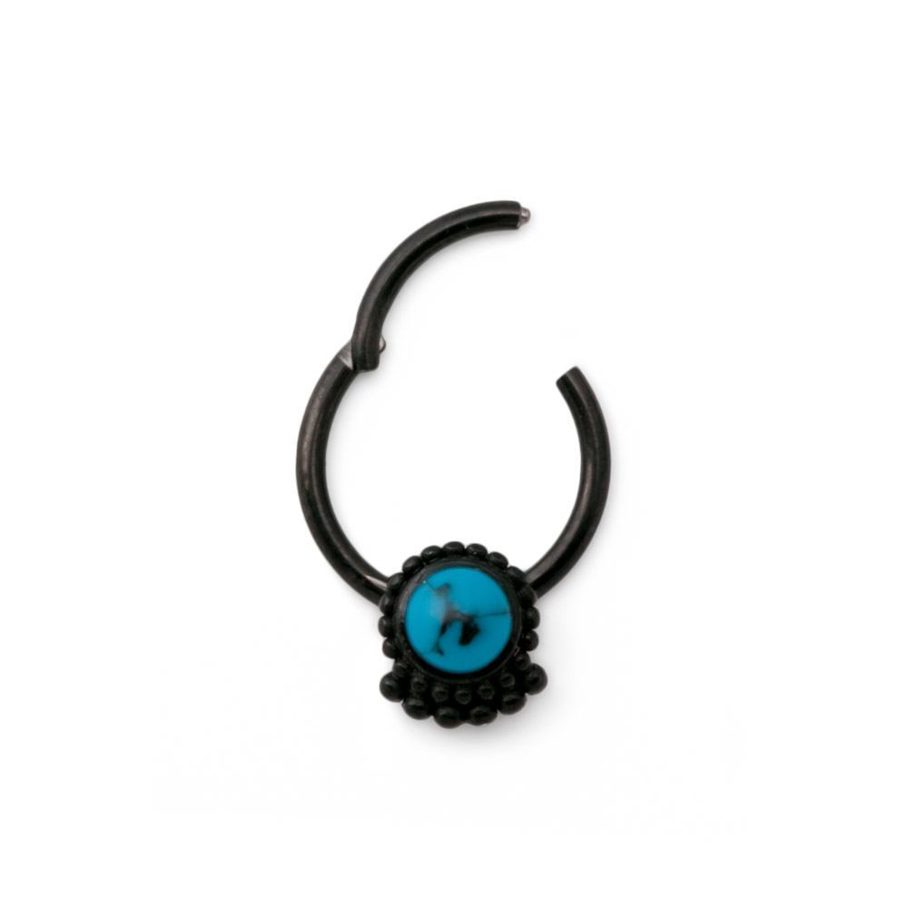 16g Black PVD Septum Clicker with Turquoise Stone — Price Per 1