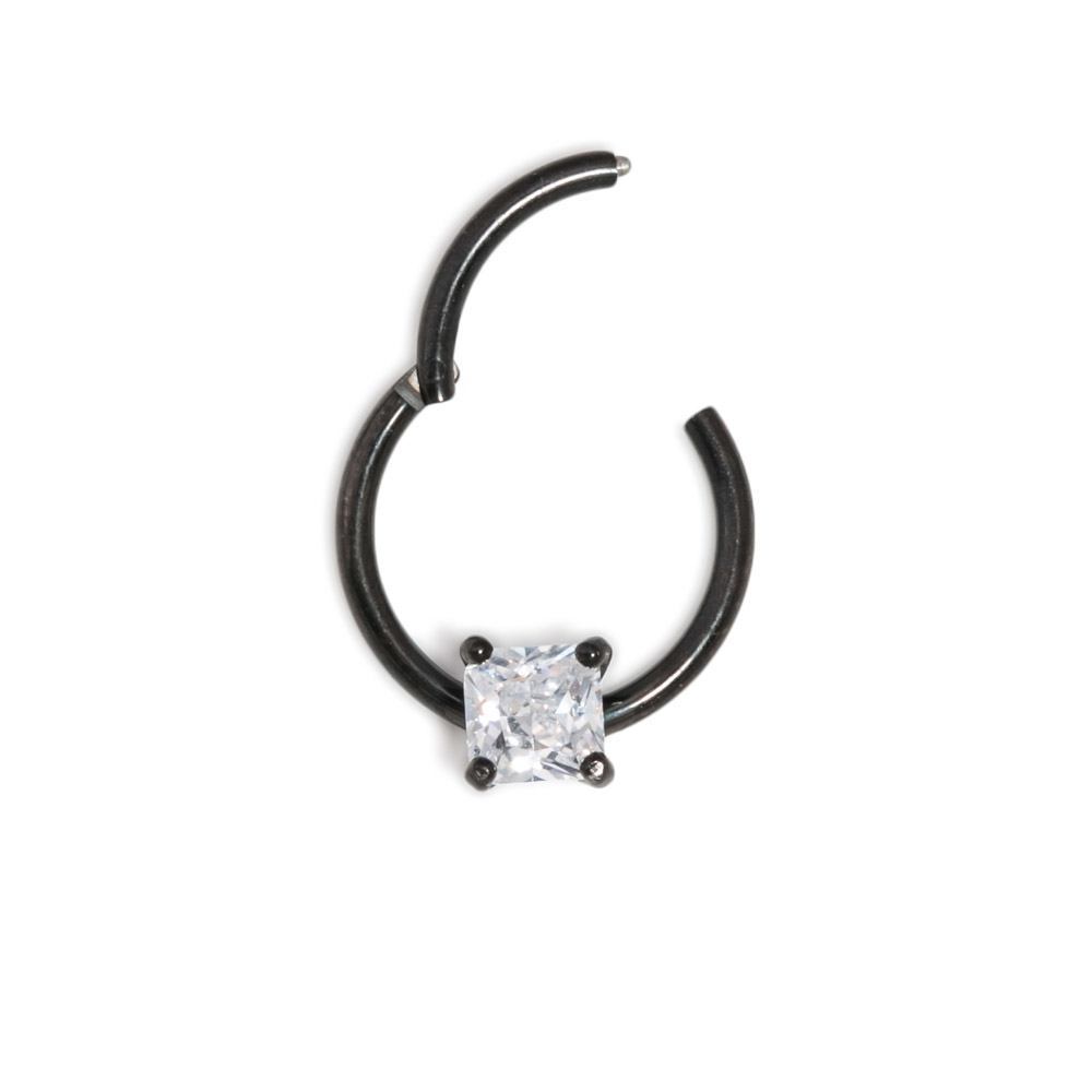 16g Black PVD Septum Clicker with Square Crystal — Price Per 1