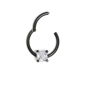 16g Black PVD Septum Clicker with Square Crystal — Price Per 1
