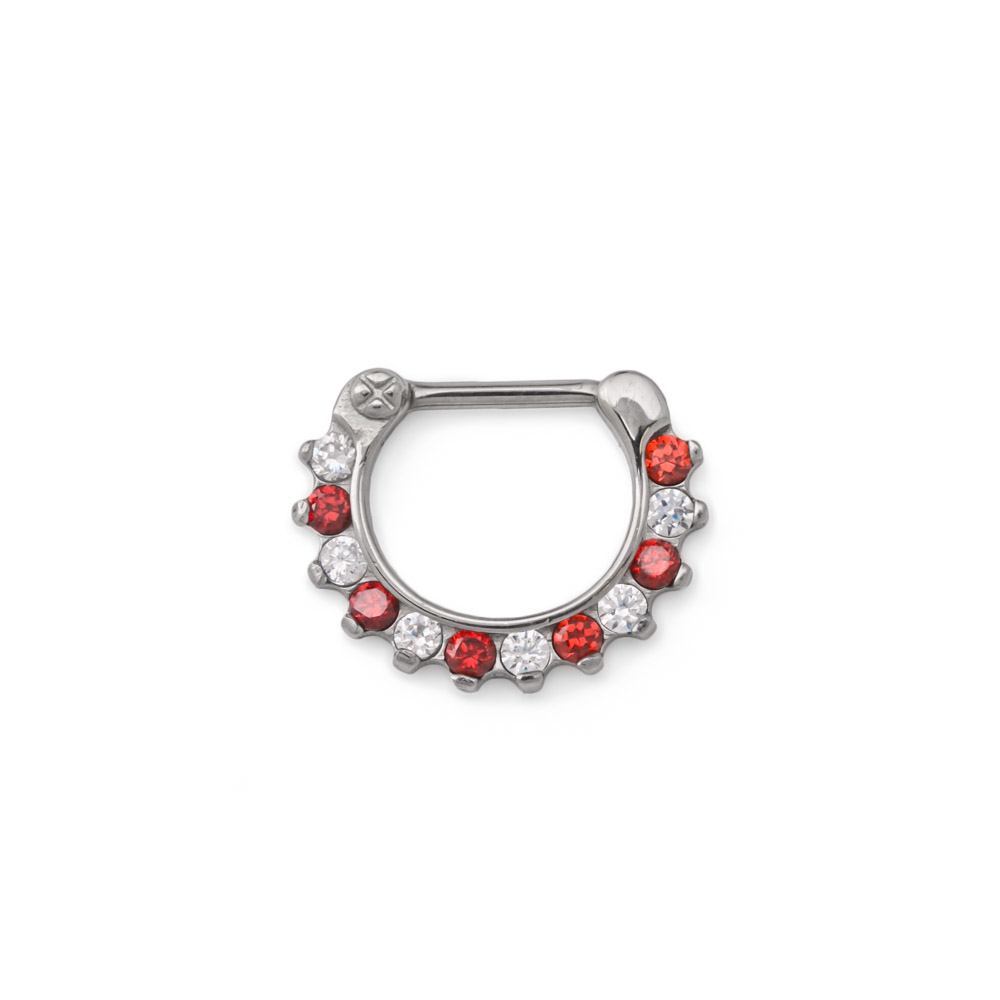 16g Red and White Peppermint Crystal-Laced Septum Clicker