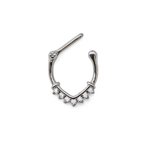 16g Steel Septum Clicker — V-Shaped Ring with Crystals — Price Per 1