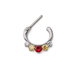 16g Steel Septum Clicker with Crystals and Three Colored Jewels — Price Per 1