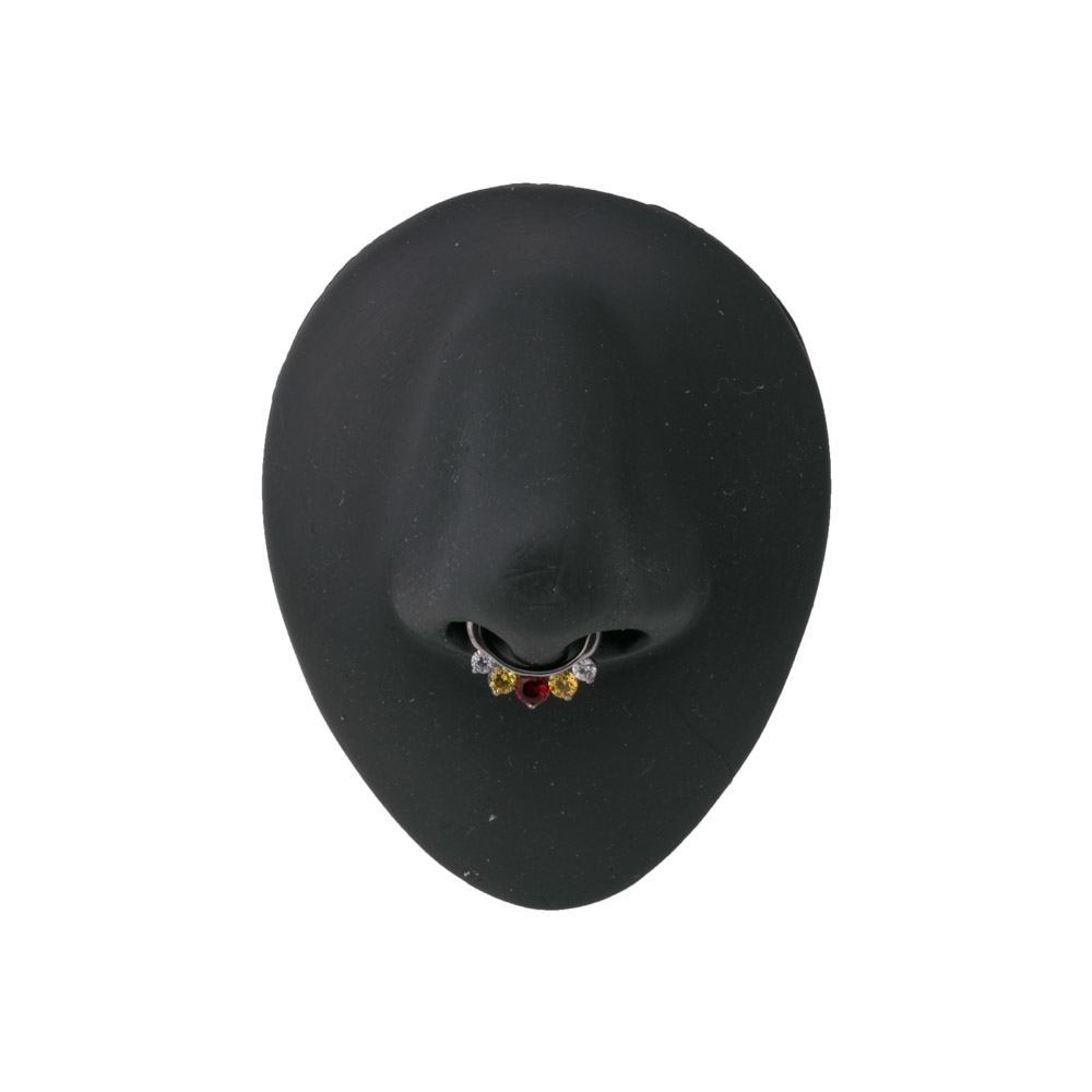 16g Steel Septum Clicker with Crystals and Three Colored Jewels — Price Per 1