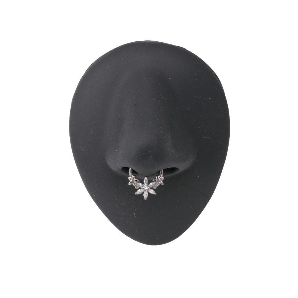 16g Steel Septum Clicker with Crystal-Petaled Trinity Flower Design — Price Per 1
