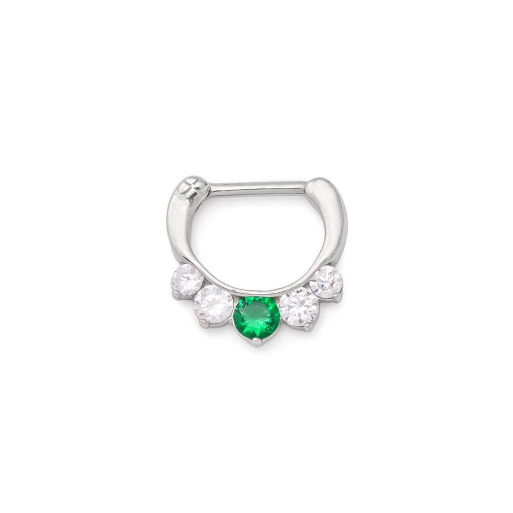 16g Steel Septum Clicker with Crystals and Colored Jewel — Price Per 1