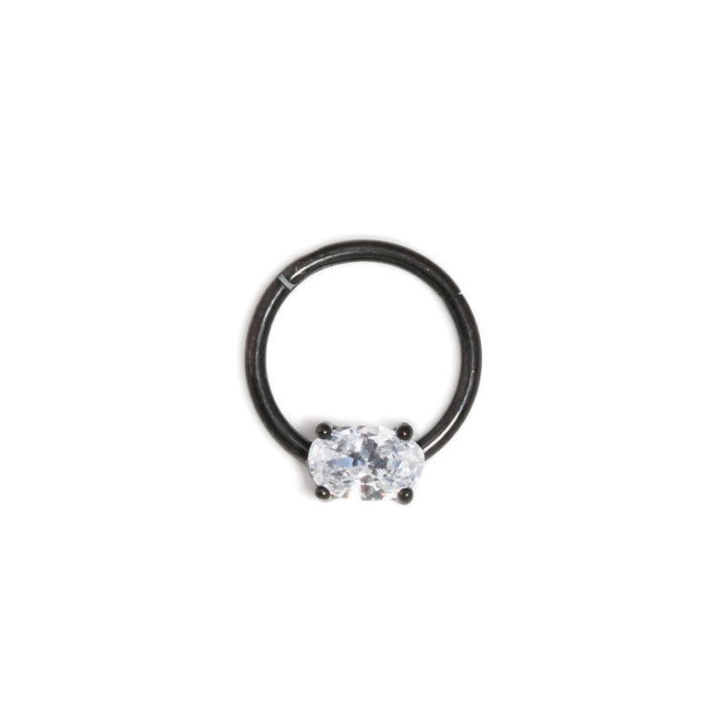 16g Black PVD Steel Septum Clicker with Oval-Shaped Crystal — Price Per 1