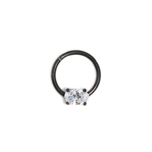 16g Black PVD Steel Septum Clicker with Oval-Shaped Crystal — Price Per 1