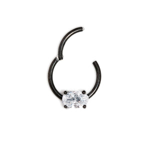 16g Black PVD Steel Septum Clicker with Oval-Shaped Crystal — Price Per 1