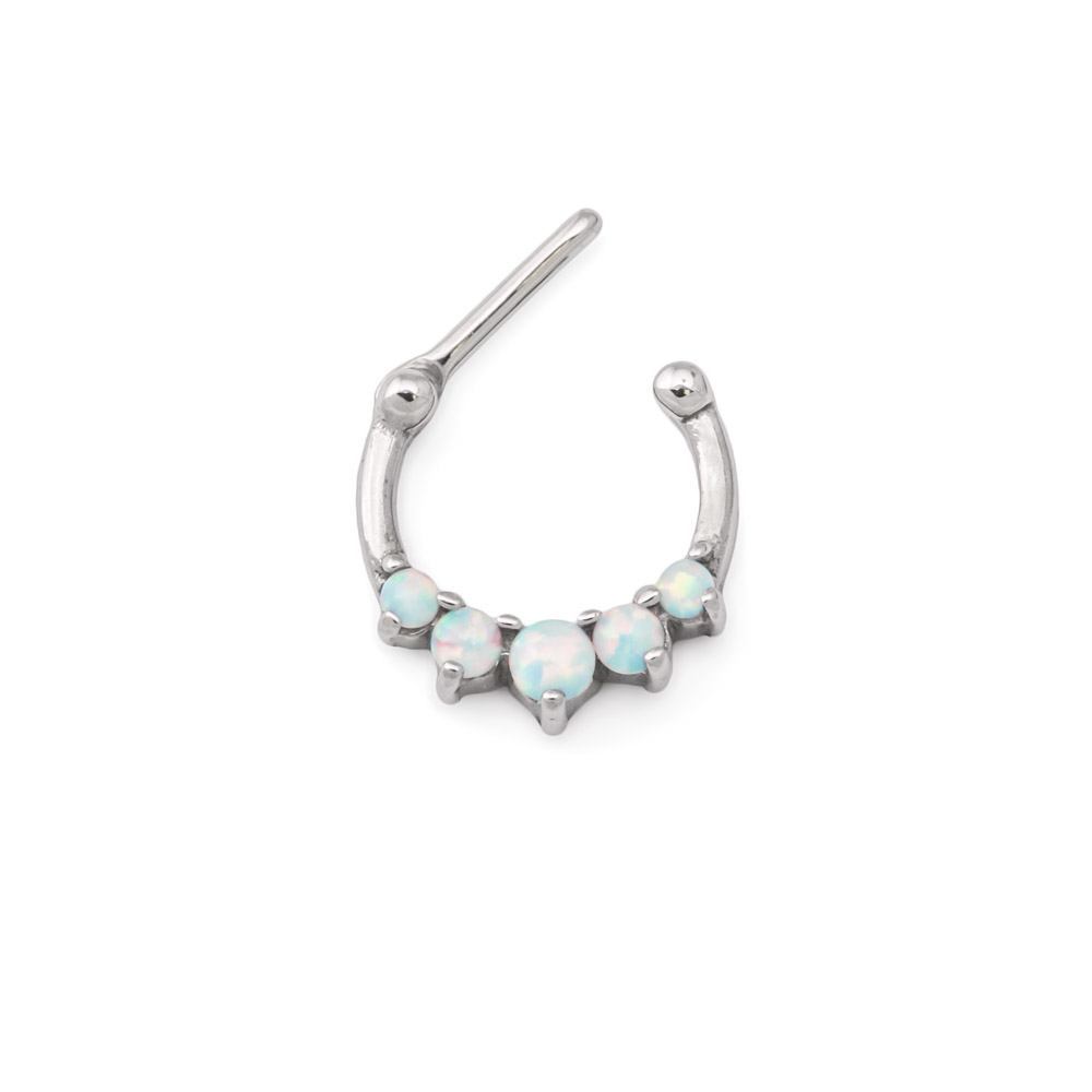 16g Steel Septum Clicker with Five Opals — Price Per 1