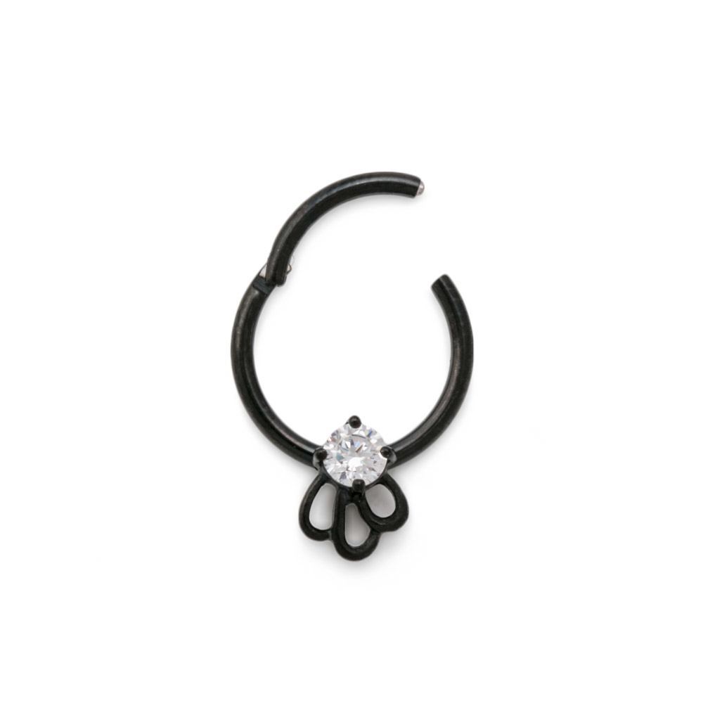 16g Triple Loop Crystal Jewel PVD Black Steel Septum Clicker