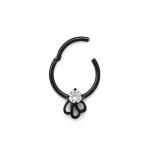 16g Triple Loop Crystal Jewel PVD Black Steel Septum Clicker