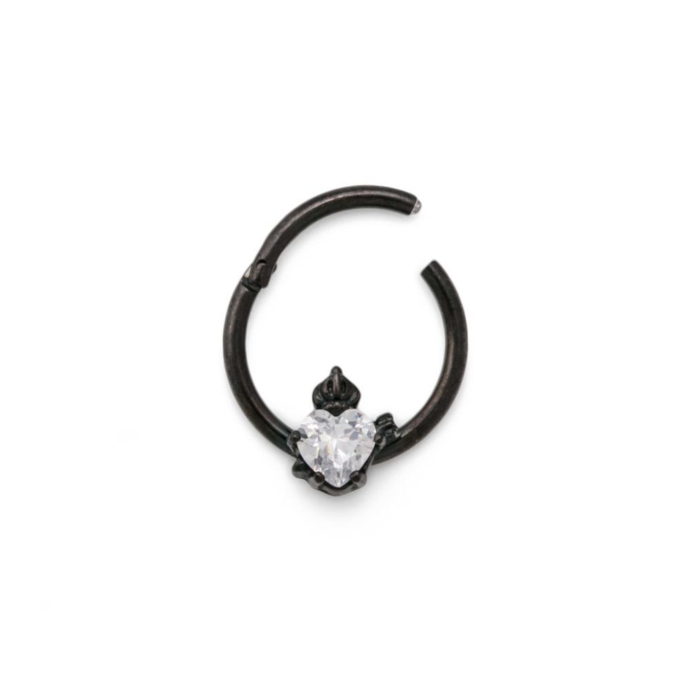 16g Royal Crystal Jewel Heart PVD Black Steel Septum Clicker