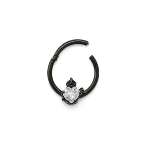 16g Royal Crystal Jewel Heart PVD Black Steel Septum Clicker