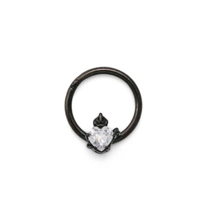16g Royal Crystal Jewel Heart PVD Black Steel Septum Clicker