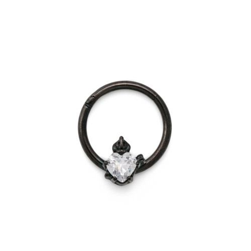 16g Royal Crystal Jewel Heart PVD Black Steel Septum Clicker