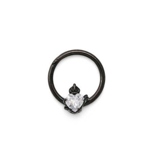 16g Royal Crystal Jewel Heart PVD Black Steel Septum Clicker