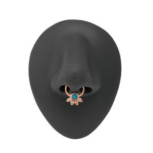 16g Turquoise Jeweled Lotus PVD Rose Gold Septum Clicker