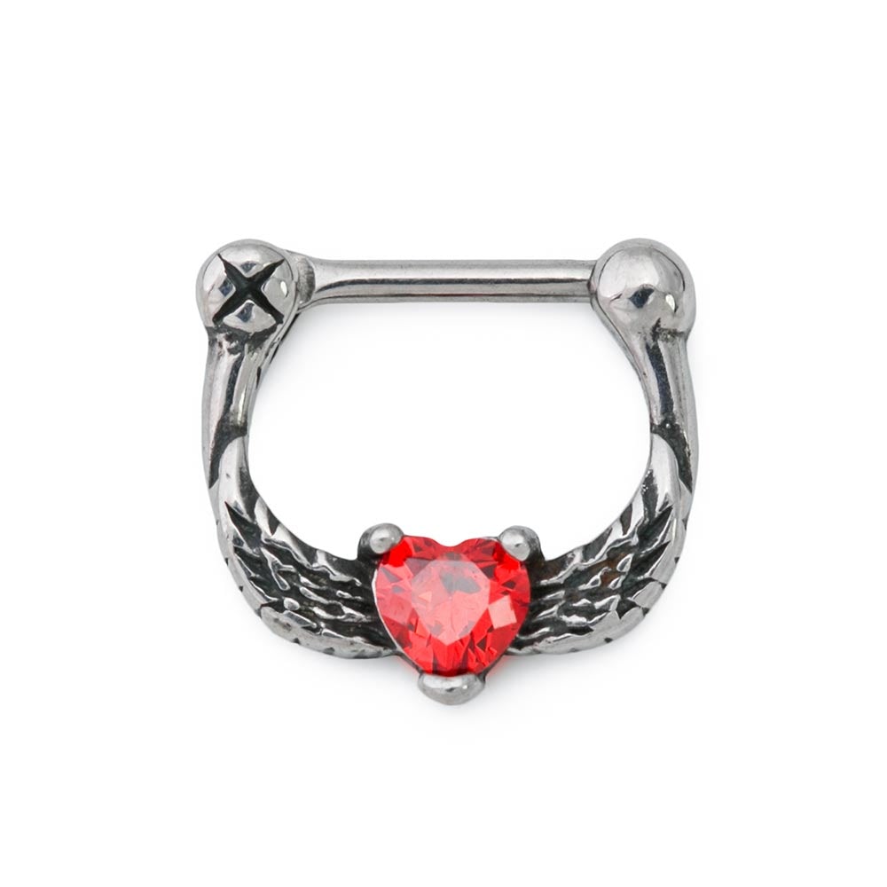 16g Hawk Wings Heart Steel Septum Clicker