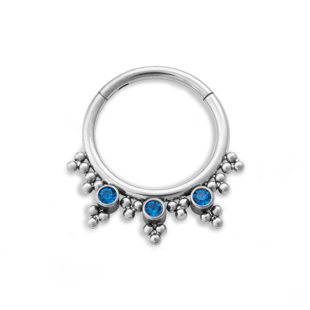 Tilum 16g Triple Jeweled Bead Clusters Titanium Septum Clicker