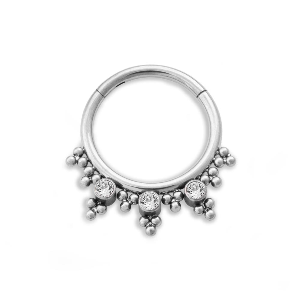 Tilum 16g Triple Jeweled Bead Clusters Titanium Septum Clicker