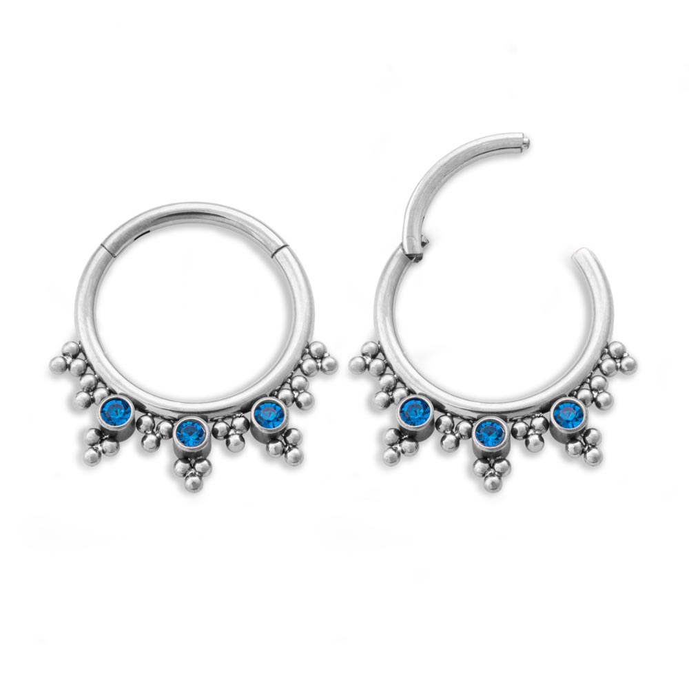 Tilum 16g Triple Jeweled Bead Clusters Titanium Septum Clicker