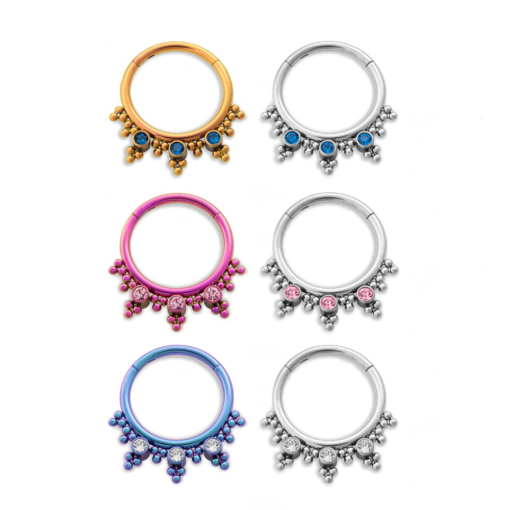 Tilum 16g Triple Jeweled Bead Clusters Titanium Septum Clicker