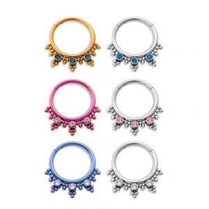 Tilum 16g Triple Jeweled Bead Clusters Titanium Septum Clicker
