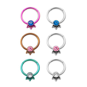 Tilum 16g Single Jeweled Bead Clusters Titanium Septum Clicker