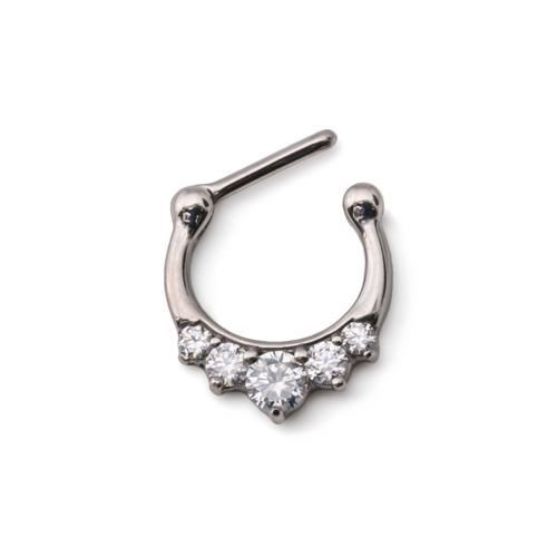 16g Steel Septum Clicker with Five Crystals — Price Per 1