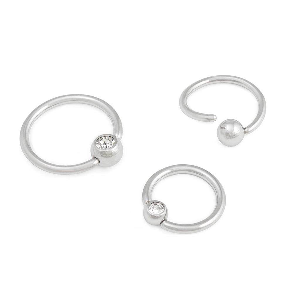 16g Annealed Steel Crystal Jewel Fixed Bead Ring — Price Per 1