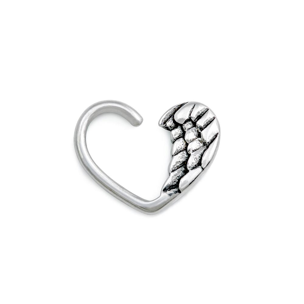 16g Antique Silver Seraph Wing Bendable Heart Ear Jewelry — Price Per 2