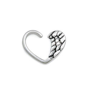 16g Antique Silver Seraph Wing Bendable Heart Ear Jewelry — Price Per 2