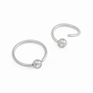 18g Downward Crystal Jewel Steel Fixed Bead Ring — Price Per 1